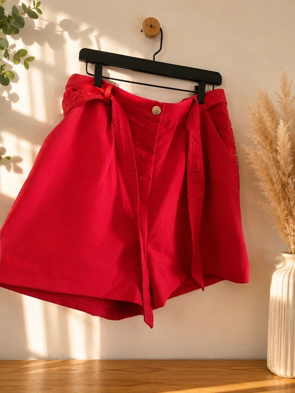 Draper James Vibrant Red High-Waist Tie-Belt Bermuda Shorts